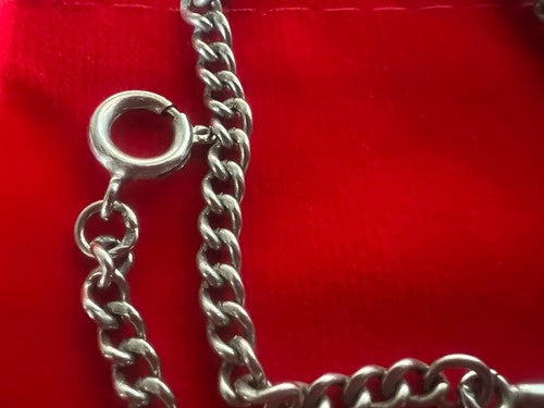 🔴 CATENA orologio tasca cromata con moschettone Lunghezza 29 cm VINTAGE