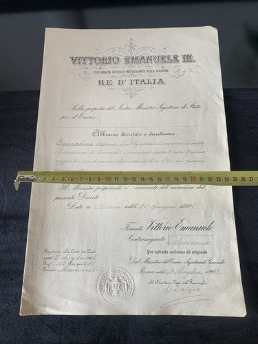 🔴 VITTORIO EMANUELE III, Titel FINANZRECHNER, Dekret des RECHNUNGSPRÜFERGERICHTS 1908 