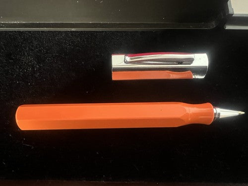 🔴 FABER CASTELL penna sfera arancione profili sagomati astuccio RARA VINTAGE