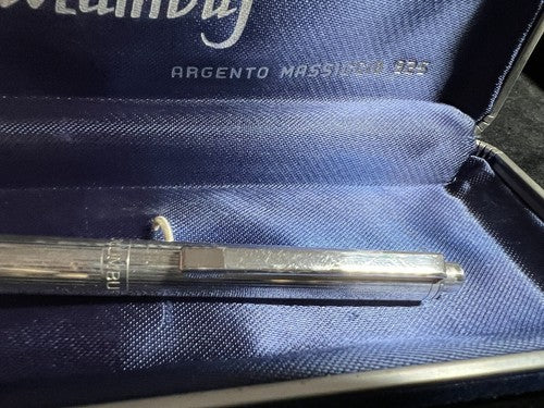 Columbus Pen Sphere Silver Solid 925 Ballpoint Stripe Bas Relief Vintage