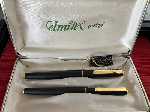 🔴 ELMITEX Füllfederhalter und Kugelschreiber von Montegrappa, Vintage-Box aus schwarzem Lack 