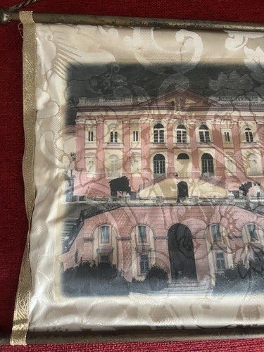 🔴 FABRIC PANEL painting with metal flag supports W 40 cm vintage 