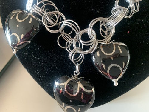 Collier, Collier Maria Cristina Sterling Tout en Argent Rhodié Et Cœurs 