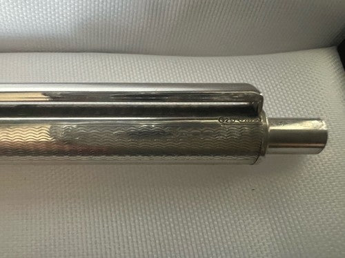 🔴 Penna sfera ARGENTO MASSICCIO 925 onde guillocchè pulsante scrive vintage 18