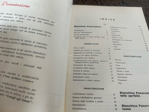 Autobianchi Bianchina Panoramica Booklet Car Use Maintenance Original