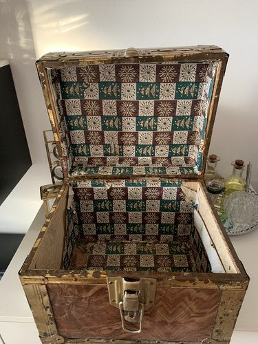 🔴 BAULE legno ottone porta gioielli cappelli preziosi orologi vintage