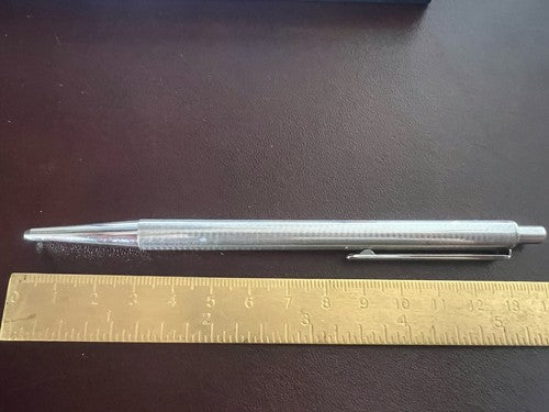🔴 Penna sfera ARGENTO MASSICCIO 925 onde guillocchè pulsante scrive vintage 18