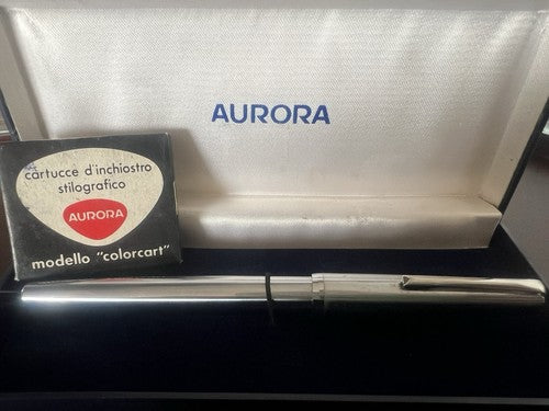 Auretta Füllfederhalter von Aurora, verchromt, mit Patronen, Vintage 1970 