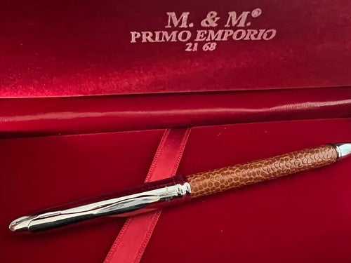 🔴 PRIMO EMPORIO penna sfera cromata pelle 2168 con scatola mai usata