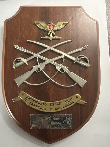 🔴 Crest ISPETTORATO ARMI FANTERIA E CAVALLERIA scudo legno metallo h 15