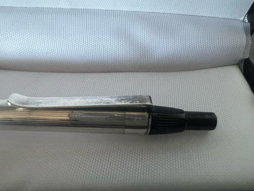 Stylo-Plume Sphère Argent 925 Rayures Mécanisme Bouton Snap Rare Vintage 20