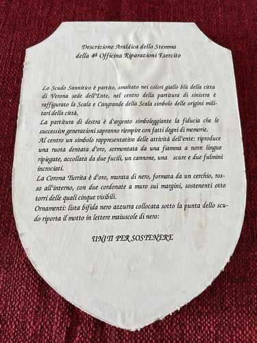 🔴 CREST MILITARE scudo legno 4 officina Riparazione ESERCITO con dedica