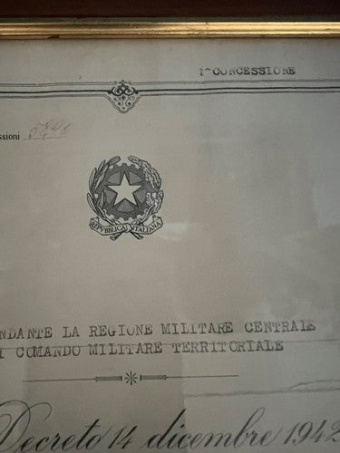 🔴 CROCE bronzo al merito guerra e Attestato con timbri quadro ORIGINALE 1959