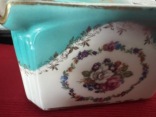 Pillivuyt Cendrier Porcelaine Français Fleurs Peinture Main Avec Couvercle 