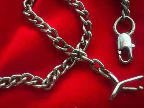 🔴 CATENA orologio tasca cromata con moschettone Lunghezza 34,5 cm VINTAGE