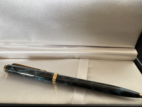 Reform Stylo-Plume Sphère Laque Bleu Marbré Profils Doré Années 1970 Vintage