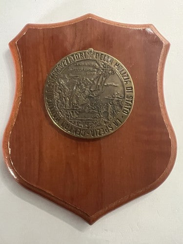 🔴 Wappen der Staatspolizei Taucher, Schild aus Holz und Metall, Relief, Höhe 15