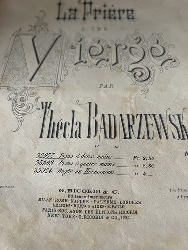 The Priere D'Une Vierges Party Musical Thecla Badarzewska Milano Early 900