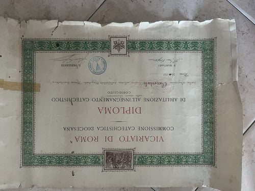 Diplôme Vicariato de Rome Validation Enseignement D'Origine 31 Mai 1933