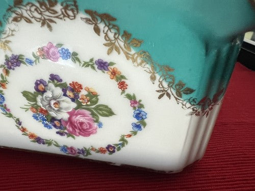Pillivuyt Cendrier Porcelaine Français Fleurs Peinture Main Avec Couvercle 
