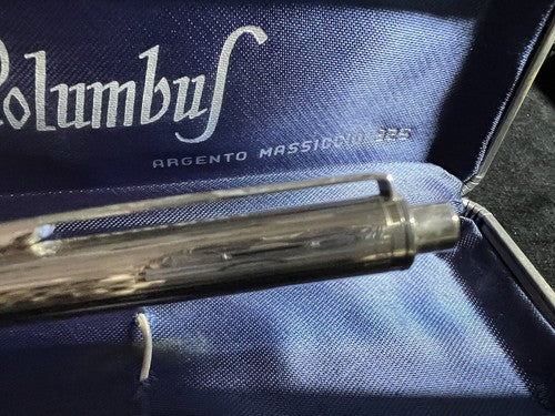 Columbus Stylo-Plume Sphère Argent Massif 925 Snap Rayé Bas Relief Vintage