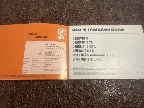 🔴 RENAULT 5 ORIGINAL Oldtimer-Bedienungsanleitung, 2. Auflage, ITA 