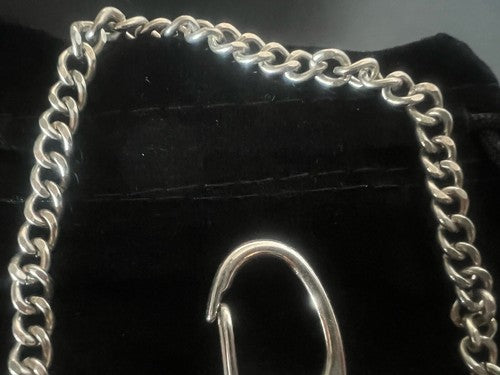 🔴 CATENA orologio tasca cromata con moschettone Lunghezza 38 cm VINTAGE