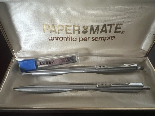 🔴 PAPERMATE penna e matita meccanica metallo scrivono con astuccio vintage