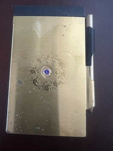🔴 LION'S CLUB bloc notes dorato con stemma e matita vintage L 7 h 11