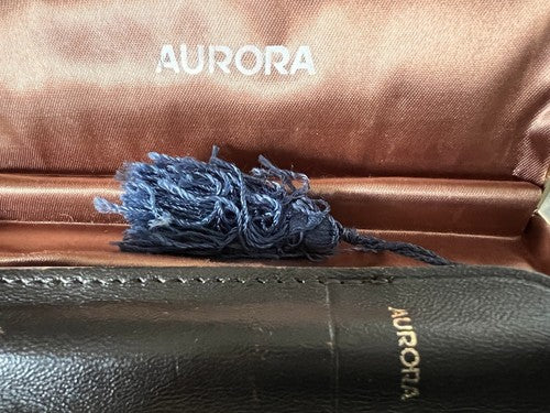 🔴 AURORA penna sfera cromata satinata con FIOCCO e porta penna pelle vintage
