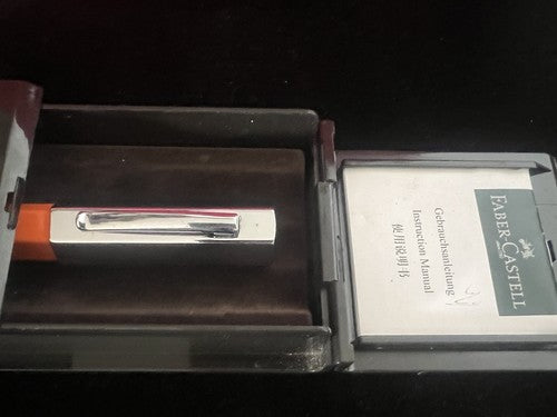 🔴 FABER CASTELL penna sfera arancione profili sagomati astuccio RARA VINTAGE