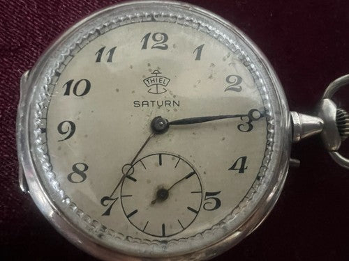 🔴 Orologio tasca THIEL Saturn Leonida ARGENTO 800 manuale funziona vintage