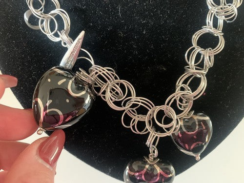 🔴 Halskette, MARIA CRISTINA STERLING Halskette komplett aus rhodiniertem Silber und mit Herzen 