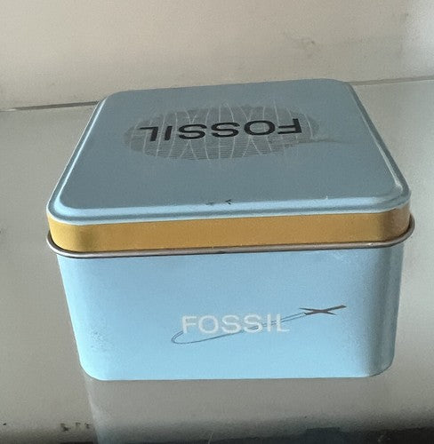 🔴 FOSSIL box scatola orologio cofanetto custodia azzurro giallo vintage