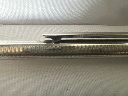 🔴 Penna sfera ARGENTO MASSICCIO 925 onde guillocchè pulsante scrive vintage 18