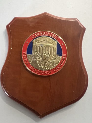Crest Carabinieri Bouclier Bois Poli Avec Applications Métal Vernis Hauteur 15