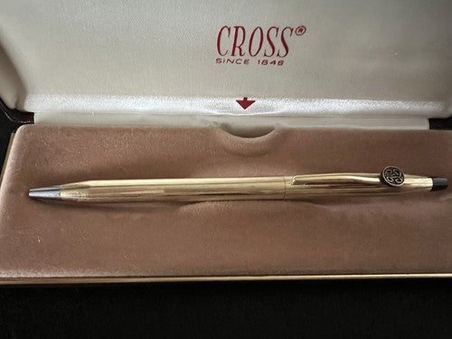 Cross Pen Sphere Eland Plated Gold With Emblem Marking with Box Vintage D
