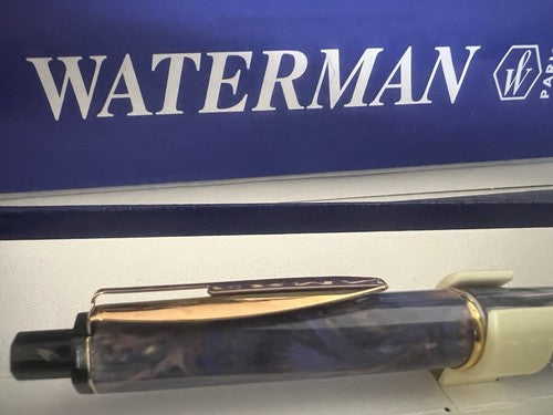 Waterman Stylo-Plume Sphère Reflex Bleu Avec Décor Profils Doré Écrit Vintage