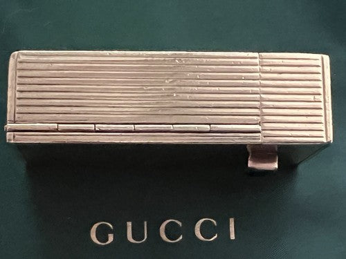 🔴 GUCCI gold laminated lipstick holder with EMERALD stone antique from 1930 RARE 
