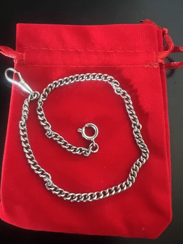 🔴 CATENA orologio tasca cromata con moschettone Lunghezza 29 cm VINTAGE