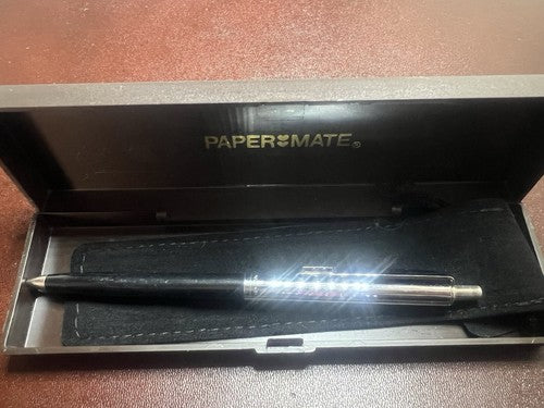 🔴 PAPERMATE penna sfera nera cromata scrive con astuccio vintage