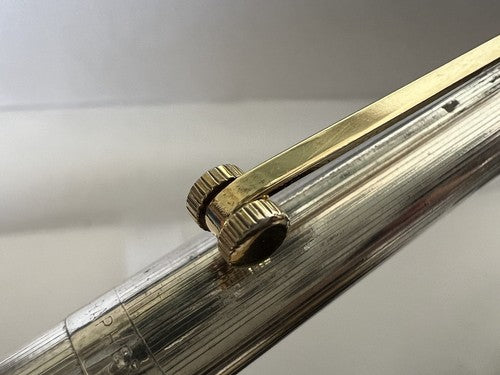 🔴 PARAFERNALIA penna sfera cromata a righe profili dorati scrive vintage