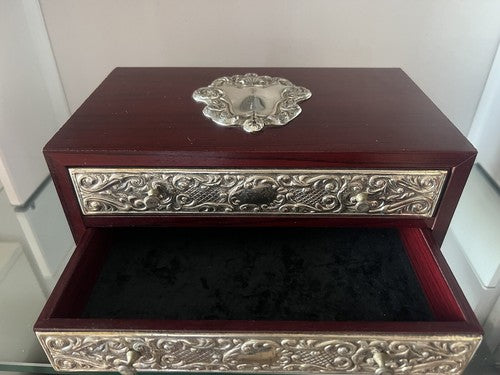 🔴 Portagioie cofanetto ARGENTO 925 legno cofanetto scrigno astuccio 4