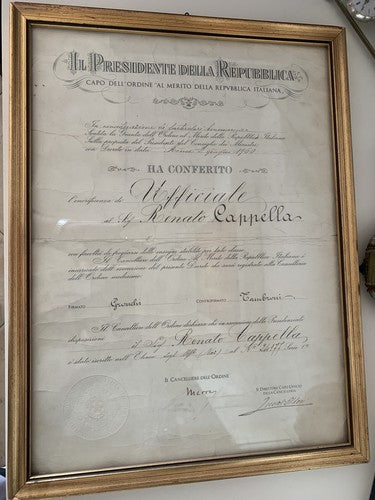 🔴 REPUBLIC OFFICIAL certificate of honor Rome 1960 with frame 