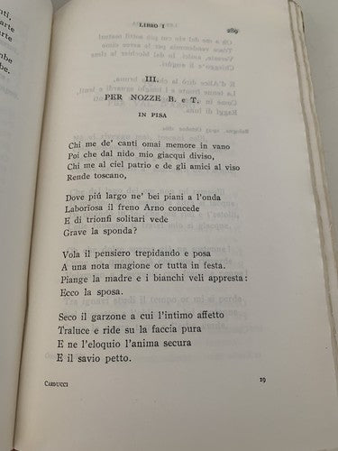 Book Poems By Giosue' Carducci Zanichelli Bologna Vintage 1943