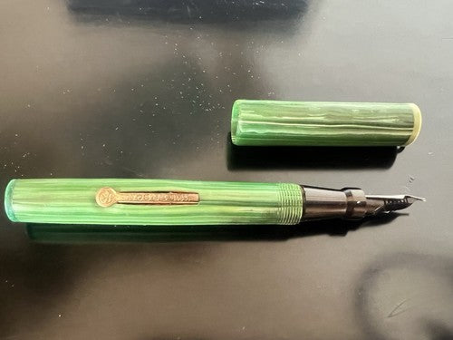 🔴 WATERSON penna stilografica celluloide verde a leva funziona e SCRIVE vintage