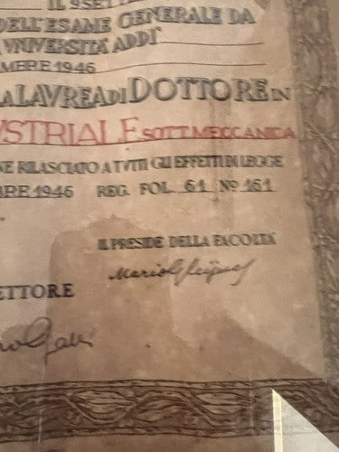 Diplôme Universitaire République Italienne Génie Industriel Mécanique Napoli