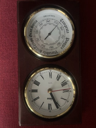 🔴 BINO Barometer-Wanduhr aus Holz und Messing mit Bullauge 