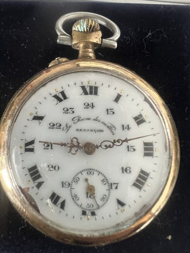 🔴 Orologio tasca uomo LA REINE DES MONTRES BESANCON manuale laminato ORO