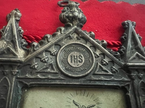 🔴 SILVER 800 Holy Trinity in chiseled bas-relief hook 7X13 ANTIQUE 
